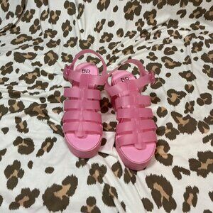 Pink Chunky Platform Sandals heels